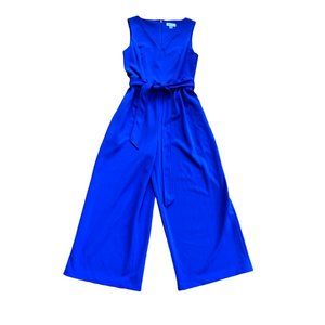 Calvin Klein womens sleeveless V neck belted jumpsuit pantsuit size 6 blue